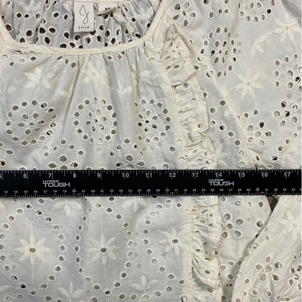 Joie Eyelet Long Sleeve Ruffle Trim Blouse Womens XS Ivory Cottagecore Boho - Picture 8 of 9